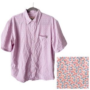 Huk Shirt Men's Medium Pink Blue Fishing Lure Print Button Up Quick Dry Gorpcore